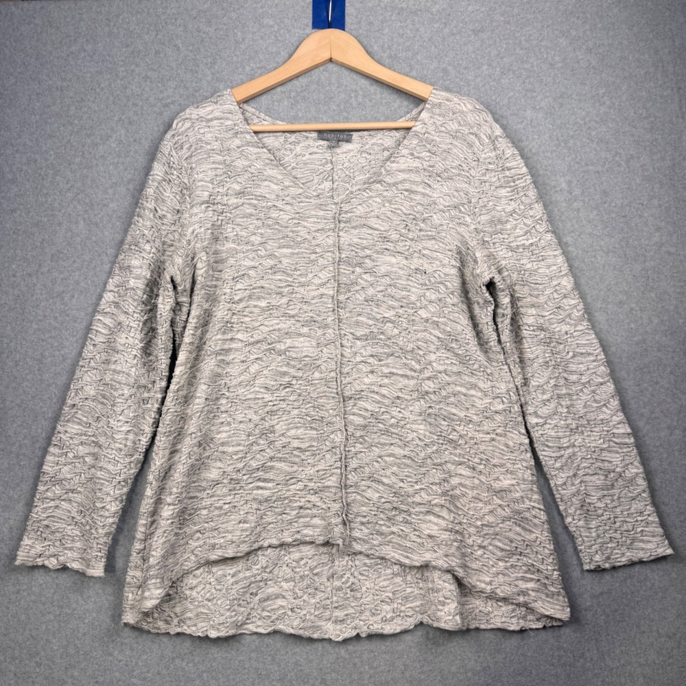 Habitat V Neck Top Womens Medium Gray Textured Long Sleeve Boho Lagelook Artsy